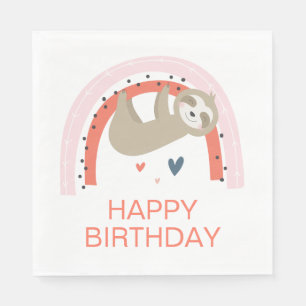 Rainbow Sloth Birthday Napkins Serviette