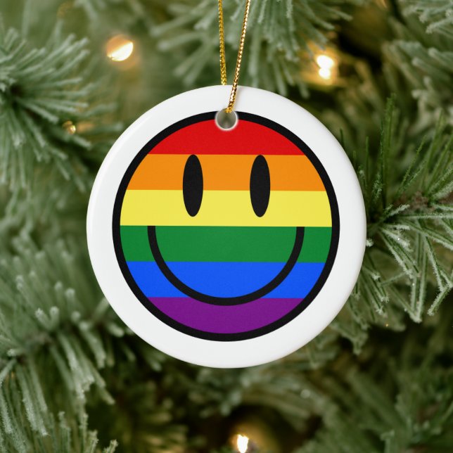 Rainbow Smiley Keramik Ornament (Baum)