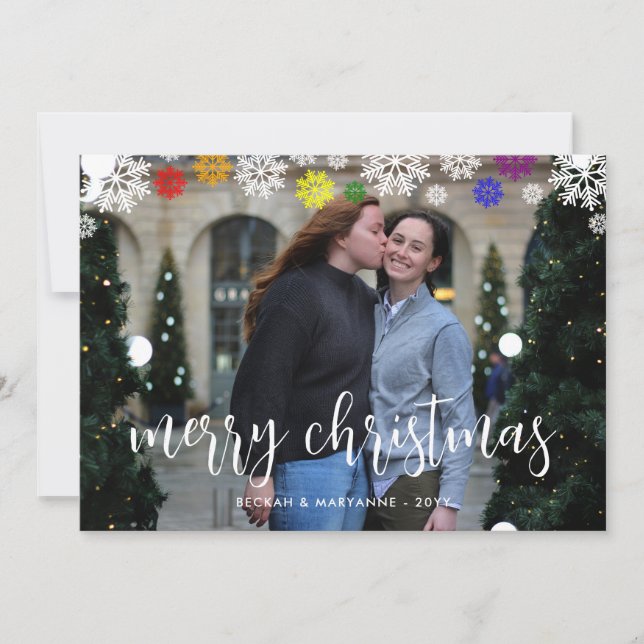 Rainbow Snowflakes LGBT Frohe Weihnachten Foto (Vorderseite)