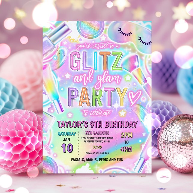 Rainbow-Spa-Party-Glow-Makeup-Verwöhn-Geburtstag Einladung (Von Creator hochgeladen)