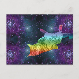 Rainbow Space Kitty Cat in Galaxy Postkarte