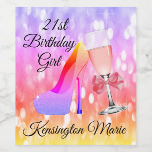 Rainbow Sparkle Birthday Pink Sparkling Weinkeller Weinetikett