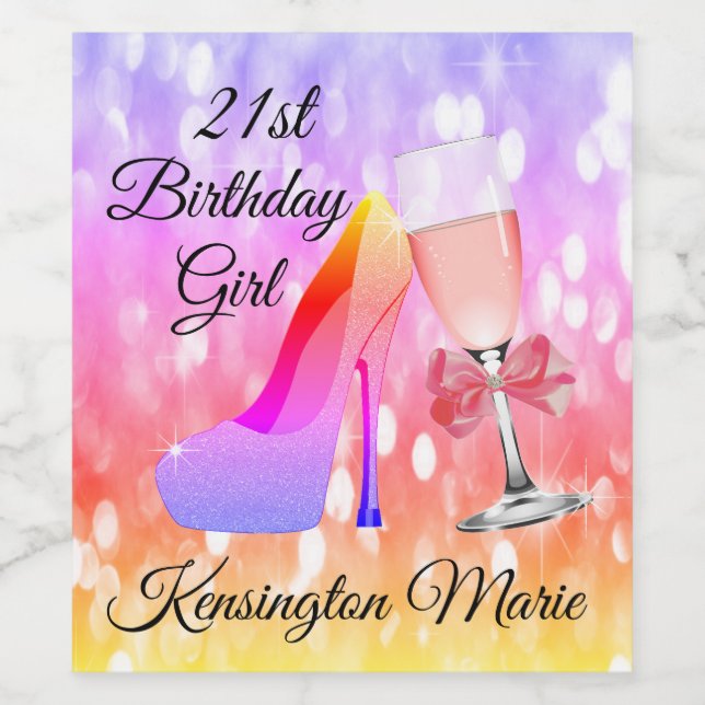 Rainbow Sparkle Birthday Pink Sparkling Weinkeller Weinetikett (Einzelnes Label)