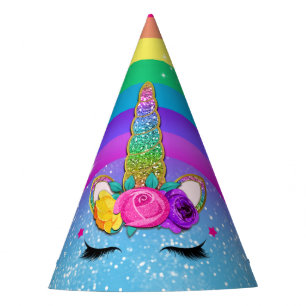 Rainbow Sparkle Glittery Unicorn Horn Face Party Partyhütchen