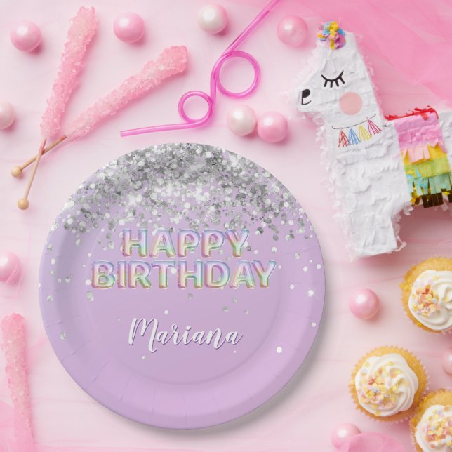 Rainbow Sparkle Glitzer Girl Birthday Party Pappteller (Party)