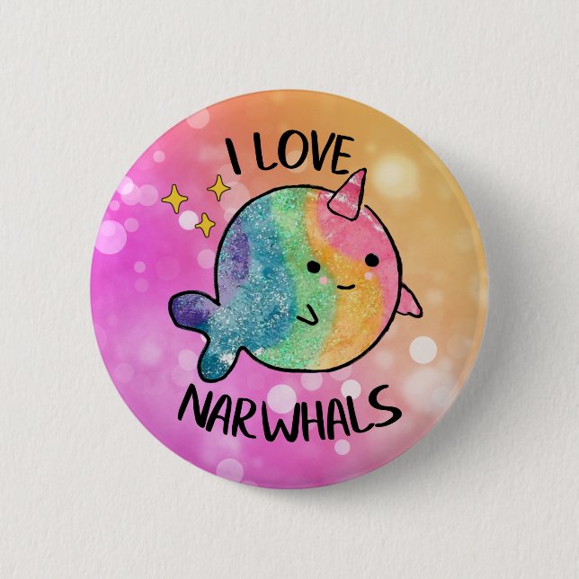 Rainbow Sparkle I Liebe Narwhals Button (Vorderseite)