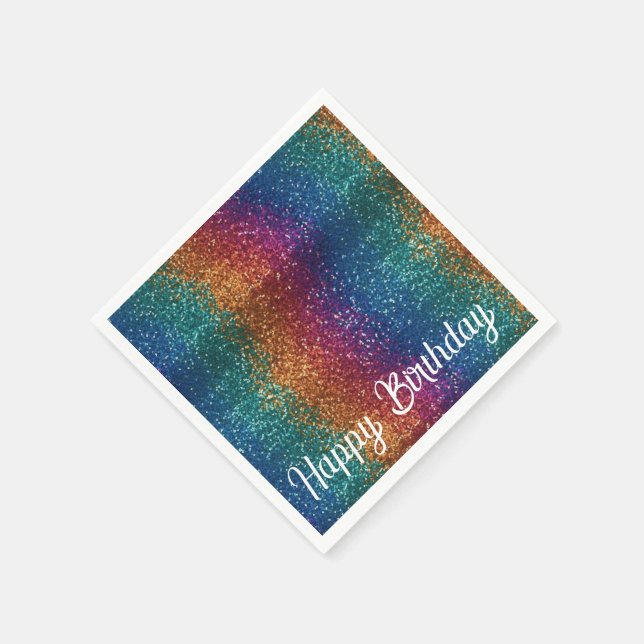 Rainbow Sparkle Metallic Elegant Happy Birthday Serviette (Ecke)