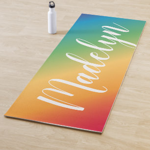 Rainbow Spectrum Custom Script Monogram Name Yogamatte
