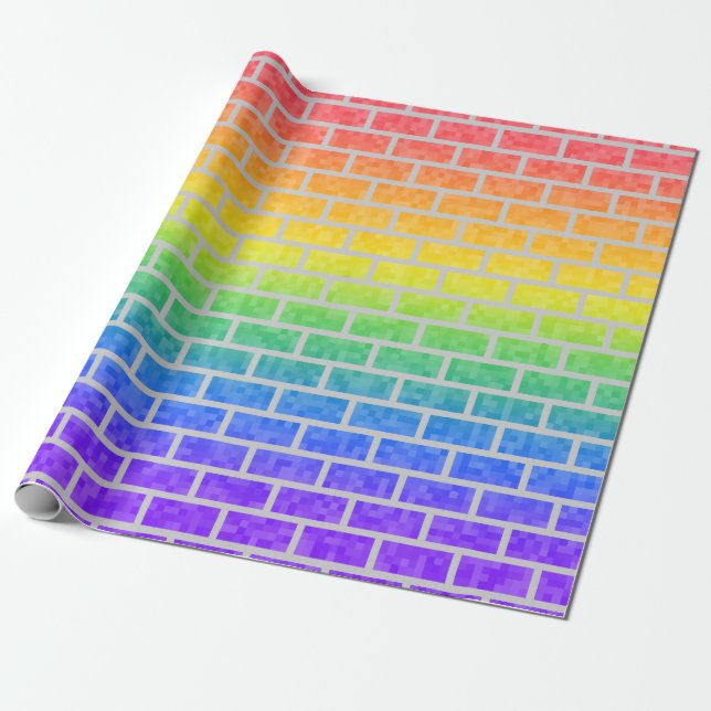 Rainbow Spectrum Pixated 8-Bit Look Brick Wall Geschenkpapier (Ungerollt)