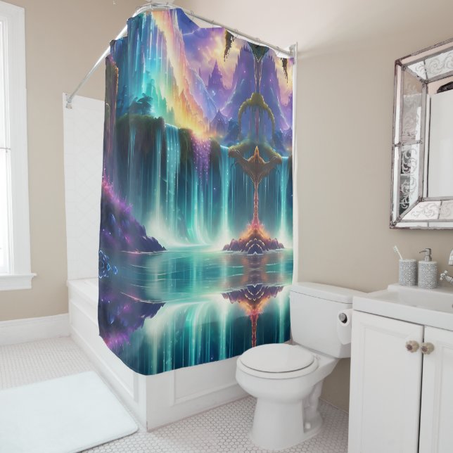Rainbow Spectrum Wasserfall Berge Duschvorhang (Beispiel)