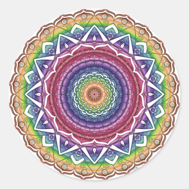 Rainbow Spiral and Geometric Blume Mandala Runder Aufkleber (Vorderseite)