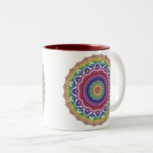 Rainbow Spiral and Geometric Blume Mandala Zweifarbige Tasse