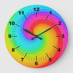 Rainbow Spiral Colorful Geometric Mandala Große Wanduhr