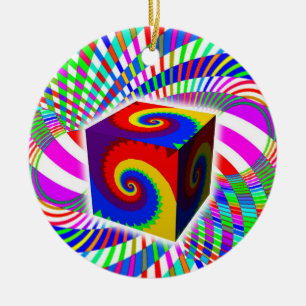Rainbow Spiral Cube Keramik Ornament