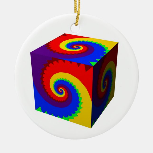 Rainbow Spiral Cube Keramik Ornament (Vorne)