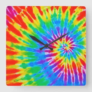 Rainbow Spiral Tie Dye Clock Quadratische Wanduhr