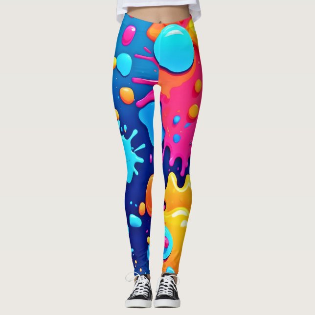 Rainbow Splash Paint Art Leggings (Vorderseite)