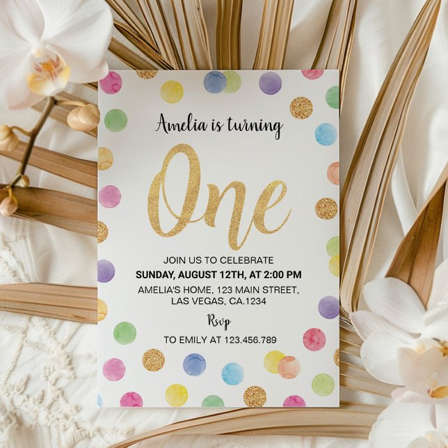 Rainbow Spot 1er anniversaire Invitation Pois (Créateur téléchargé)