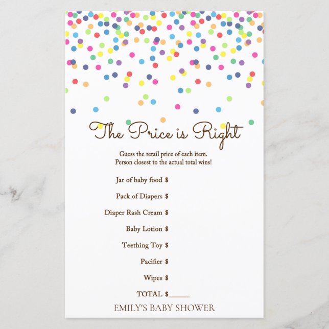 Rainbow Sprinkle Baby Showspiel DRUCKT (Vorderseite)