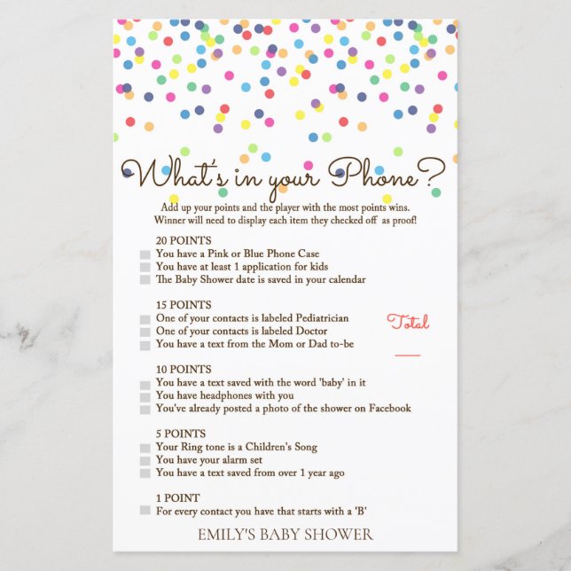 Rainbow Sprinkle Baby Showspiel DRUCKT (Vorderseite)