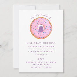Rainbow Sprinkle Donut Pink Lila Kindergeburtstag Einladung