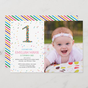 Rainbow Sprinkles 1er anniversaire Invitation de f
