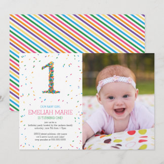 Rainbow Sprinkles 1er anniversaire Invitation de f