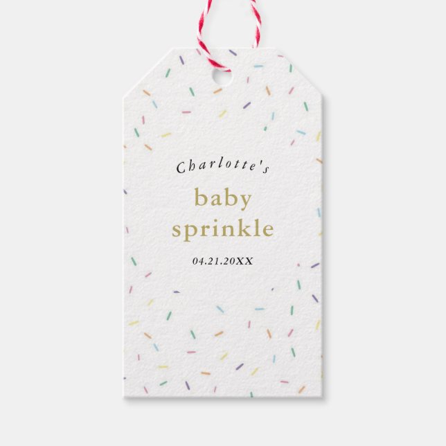 Rainbow Sprinkles Baby Sprinkle Einladung Geschenkanhänger (Vorderseite)