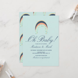 Rainbow Sprinkles Brush Stroke Baby Dusche Blau Einladung