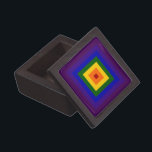 Rainbow Square Schmuckkiste<br><div class="desc">Zeigen Sie Ihre Liebe mit einem geometrischen Regenbogen. Eine Reihe roter, orangefarbener, gelber, grüner, blauer, indigofarbener und violetter Quadrate strahlen aus dem Mittelpunkt dieses festlichen Designs aus. Digitales 5400 x 5400 Pixel Bild. Copyright ©2011 Claire E. Skinner, Alle Rechte vorbehalten.</div>