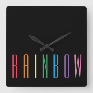 RAINBOW Square Wall Clock / Black Quadratische Wanduhr