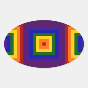 Rainbow Squares Ovaler Aufkleber