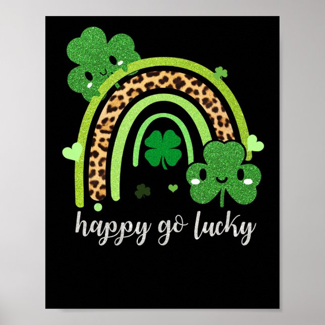 Rainbow St Patricks Day Leopard Print Happy Lucky Poster (Vorne)