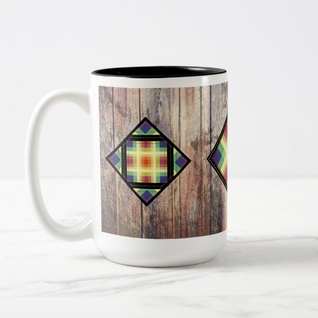 Rainbow-Stallquilts gegen Stallholz Zweifarbige Tasse (Links)