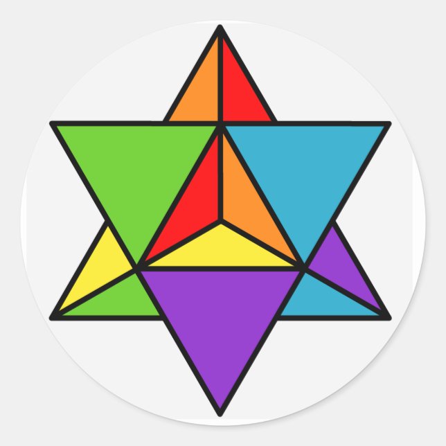 Rainbow Star Tetrahedron Runder Aufkleber (Vorderseite)