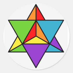 Rainbow Star Tetrahedron Runder Aufkleber