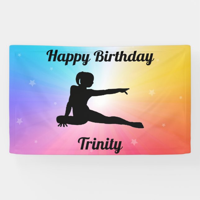 Rainbow Stars Gymnastik Geburtstagsbanner Banner (Horizontal)