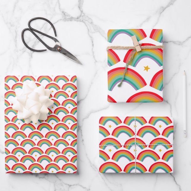 Rainbow Stars HandGezeichnet Weihnachtsfeiertage S Geschenkpapier Set (Vorderseite)