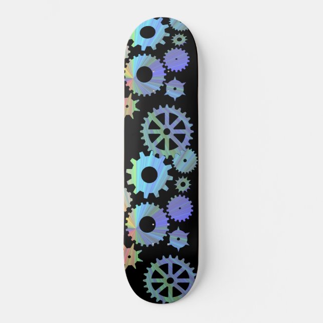 Rainbow steampunk metal gears art skateboard (Vorderseite)