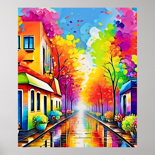 Rainbow Street: Lebendige Stadt Poster (Vorne)