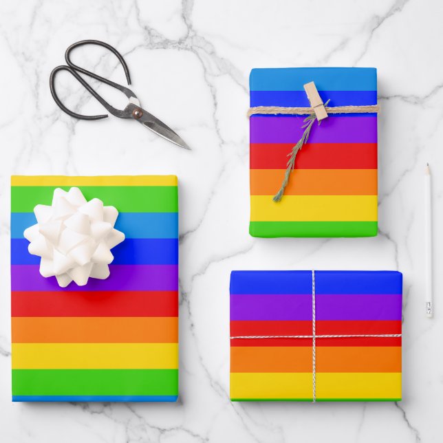 Rainbow-Streifen Geschenkpapier Set (Vorderseite)