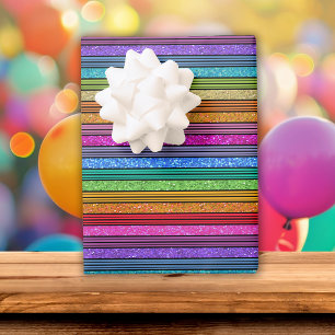 Rainbow Stripe Glitzer Geburtstag Geschenkpapier Set