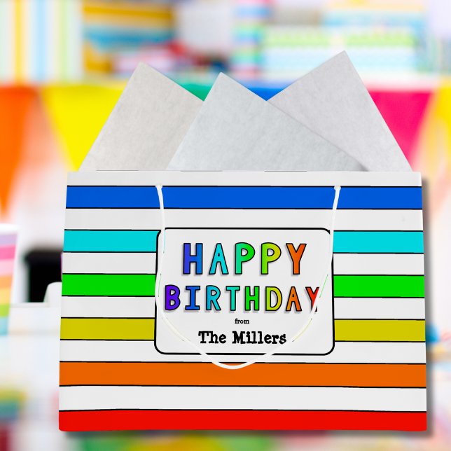Rainbow Stripe Personalisiert Happy Birthday Große Geschenktüte (Von Creator hochgeladen)