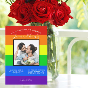 Rainbow Striped LGBTQ Couple Foto Gay Wedding Einladung