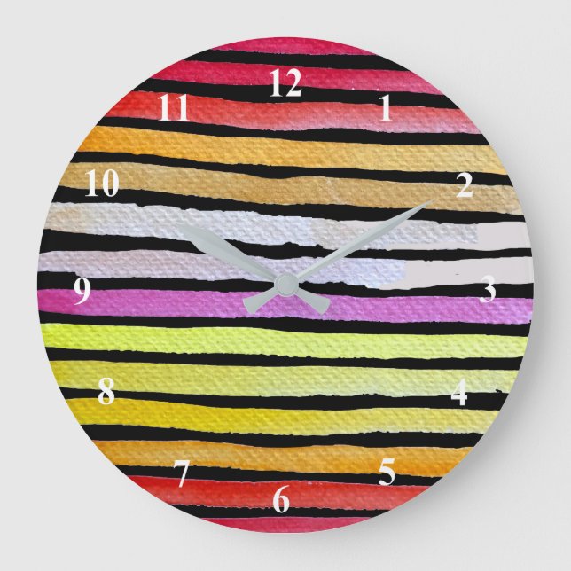 Rainbow stripes cute watercolor große wanduhr (Vorderseite)