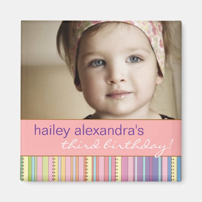 Rainbow Stripes & Dots Geburtstag Foto Magnet (Vorne)