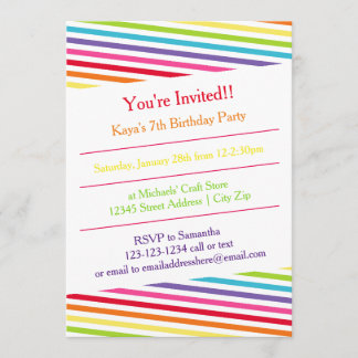 Rainbow Stripes Geburtstagsparty - Einladung