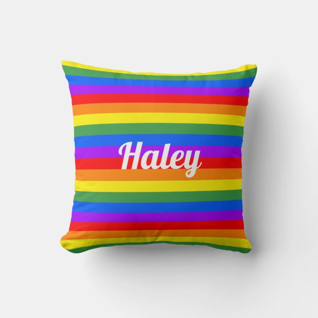 Rainbow Stripes Individuelle Name Kissen (Vorderseite)