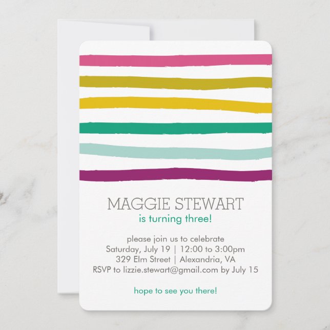 Rainbow Stripes Invitation Anniversaire (Devant)
