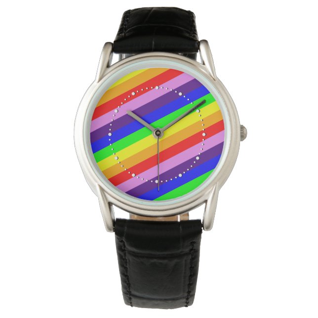 Rainbow Stripes Klassischer Happy Pride Armbanduhr (Vorderseite)